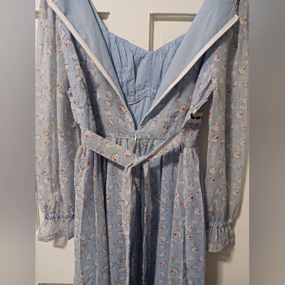 Meadowlark Cottagecore Bridgerton Milk Maid Fairy Dress, Sky Blue NWOT Sz L? - Picture 12 of 13